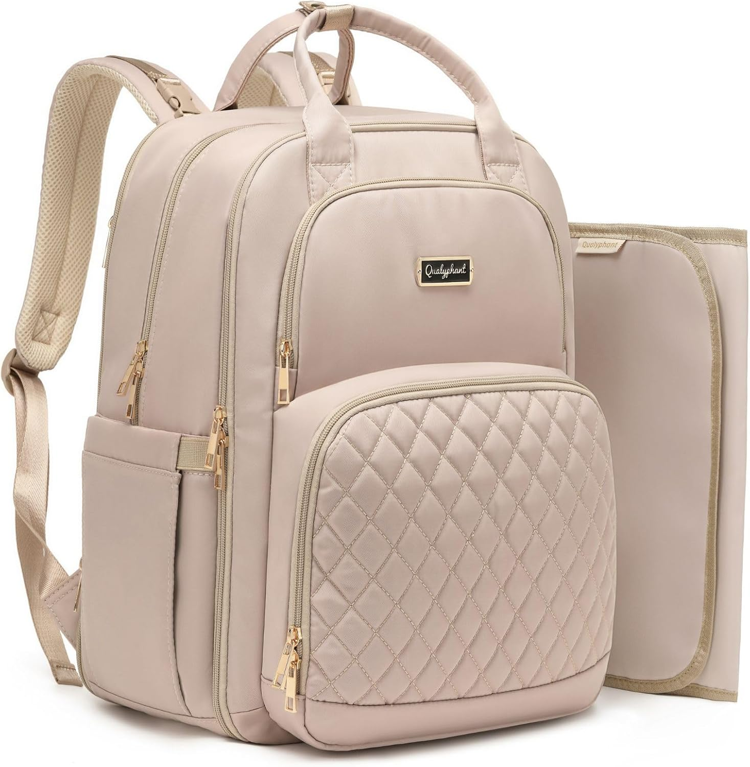 Qualyphant Diaper Bag Backpack - Expandable 35L Extra Large Diapers Bags for 2 Kids Twins, Quilted Baby Changing Backpacks
