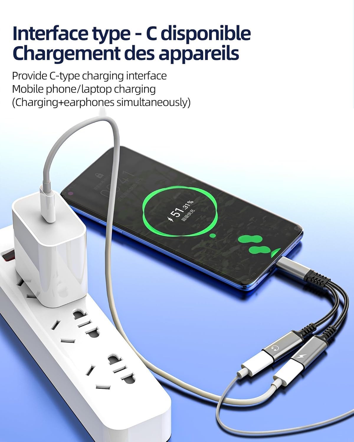 USB C Splitter Type C Headphone Adapter 2-In-1 for Iphone 16 15 Pro Max DAC Audio Charger Cable for Apple Compatible with Samsung Galaxy for Ipad Air 4 Dual Port Dongle Charging Earphone AUX Connector image number 2