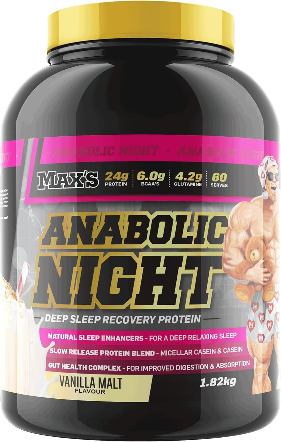 Max'S Anabolic Night Slow Release Protein Powder, Vanilla Malt, 1.82Kg