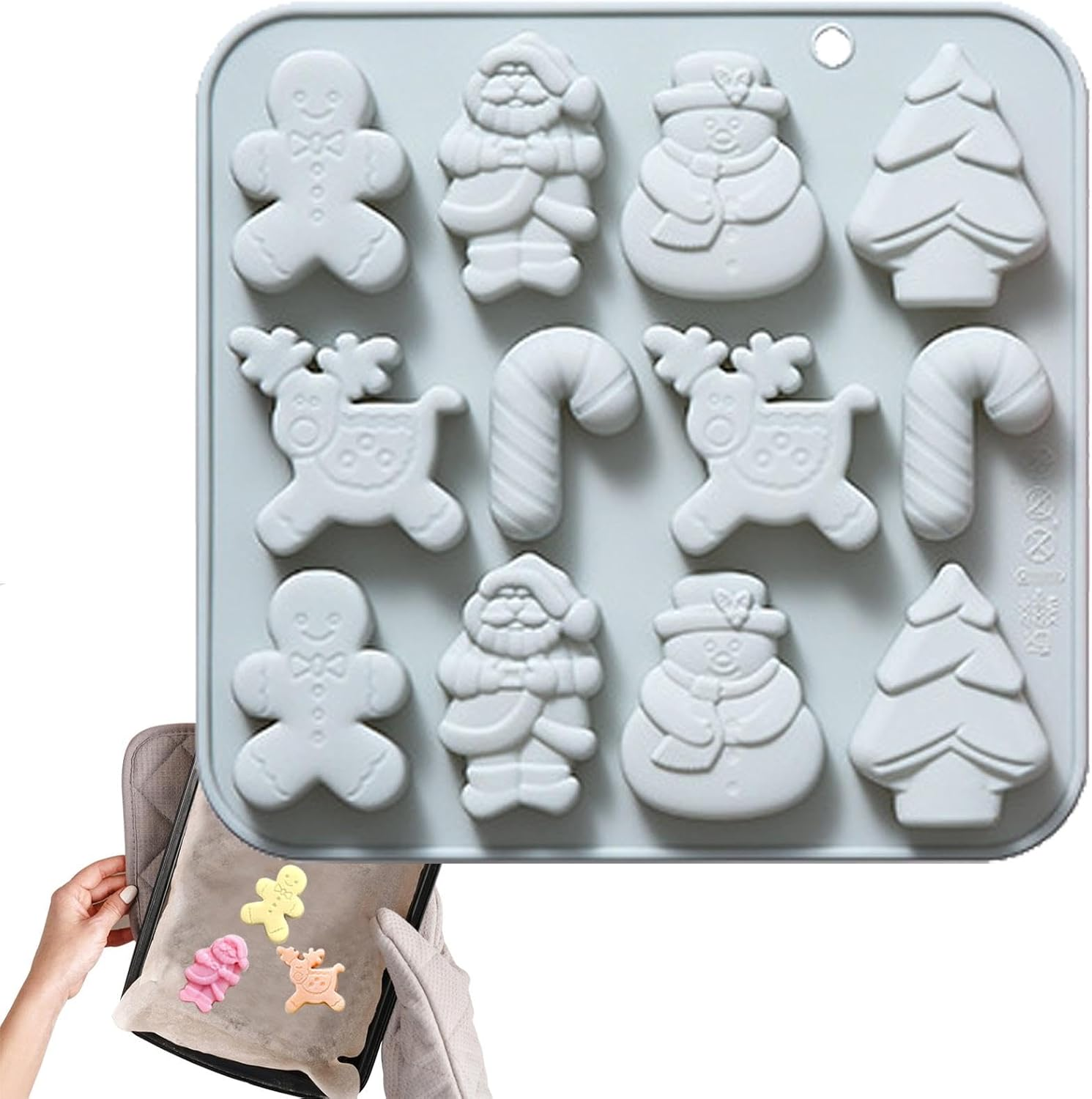 Christmas Baking Molds | 12-Grid Candy Molds | Flexible Chocolate Mould | Silicone Holiday Themed Moulds | Versatile Christmas Moulds for Cakes, Jellies, and Desserts Perfect for Baking and Decorating - Gray image number 5