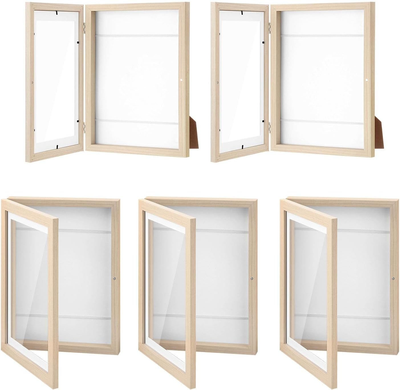 5Pcs Art Frames Kids Craft Artwork Projects Drawings Display Family Photo Storage A4 150 Pictures Portrait Canvas Children Wall Tabletop Decor Wooden image number 4