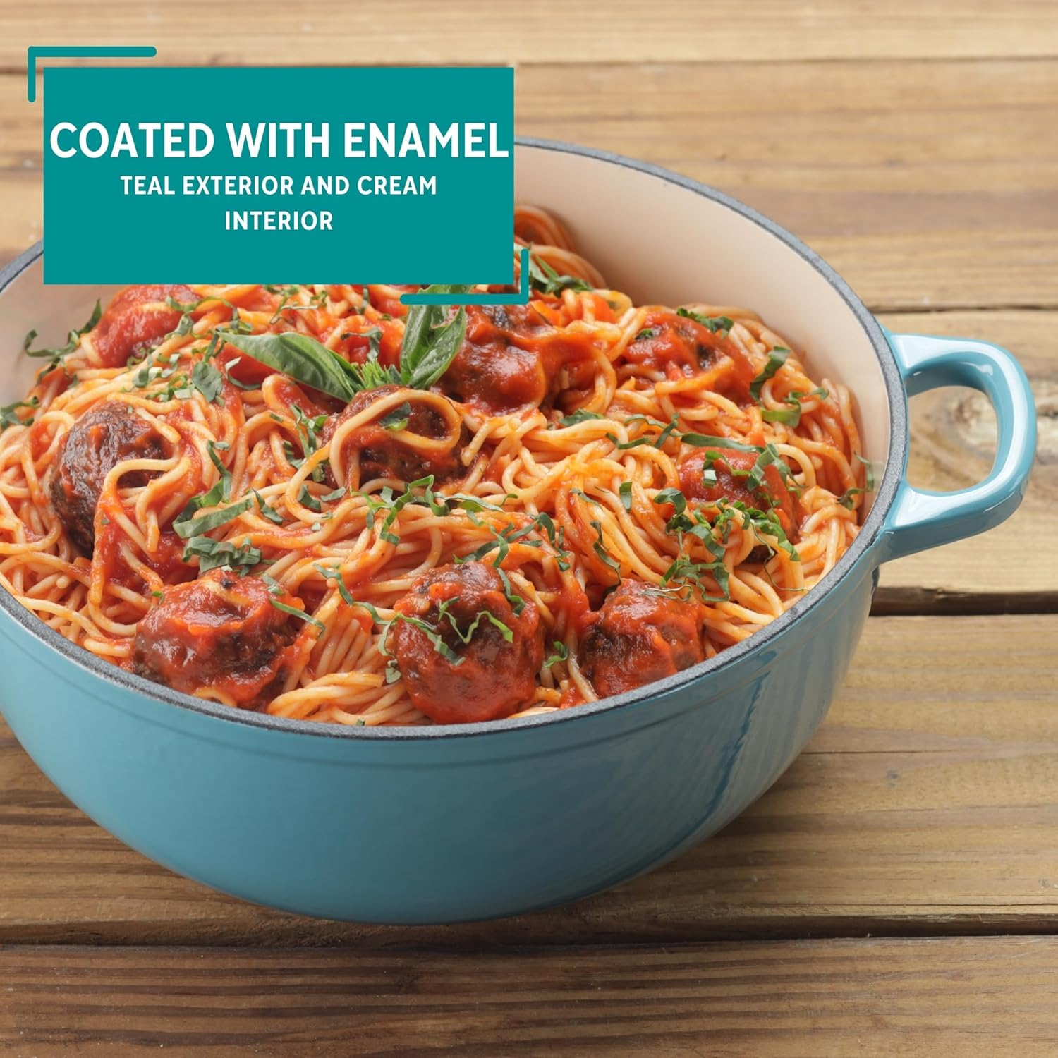 Mirro MIR-19063 4.8 Quart Cast Iron White Enamel Coated Interior Dutch Oven, Teal, Ready to Use image number 3