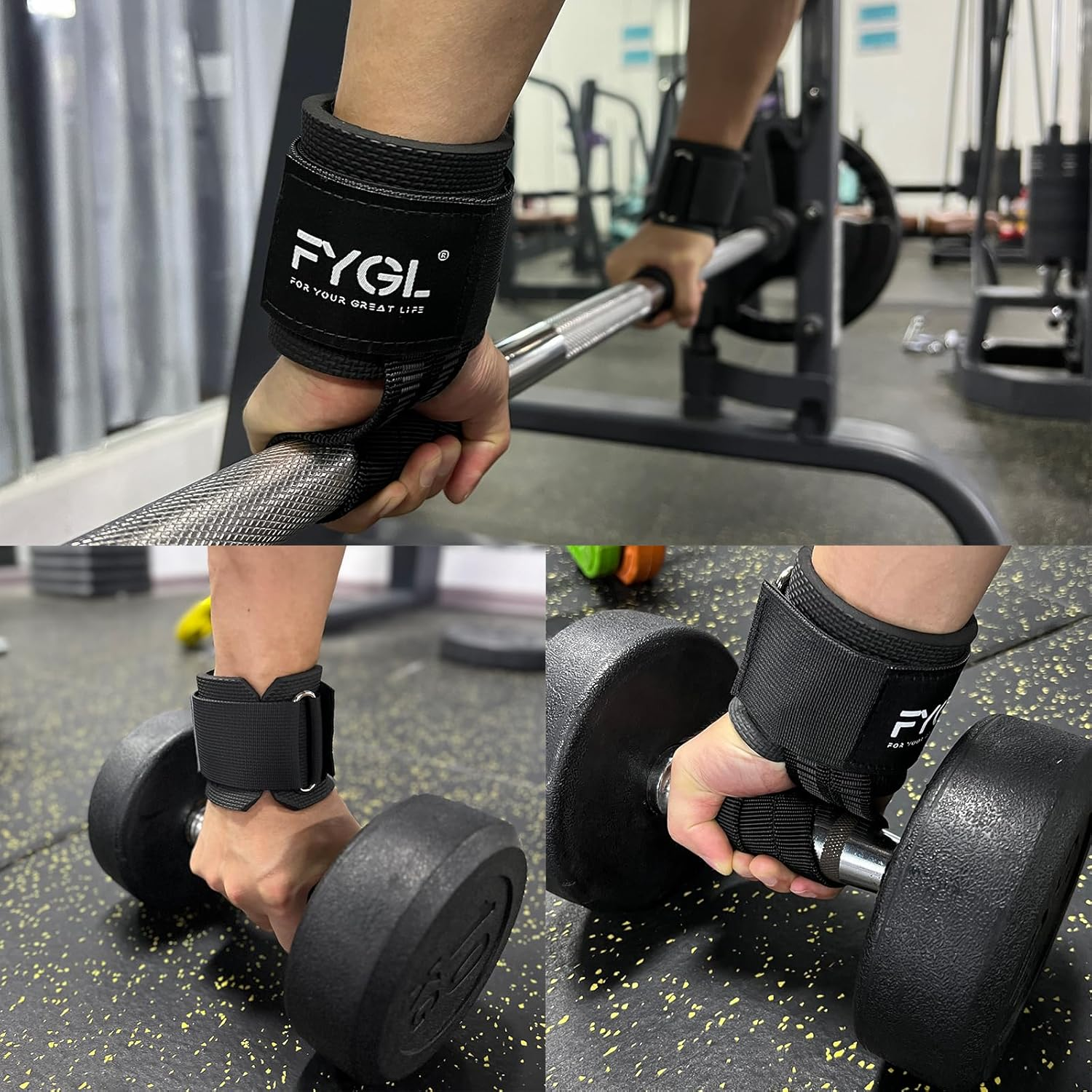 FYGL Lifting Straps with Dura Rubber Grip, No-Slip Nylon Wrist Strap with Neoprene Support for Weightlifting, Powerlifting, Deadlifts