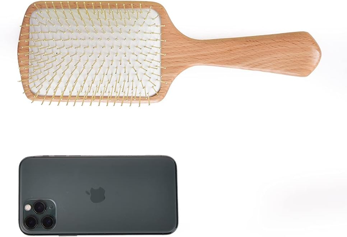 TAN MUJIANG Wood Hair Comb FSC Certified Beach Wood Metal Pin image number 1