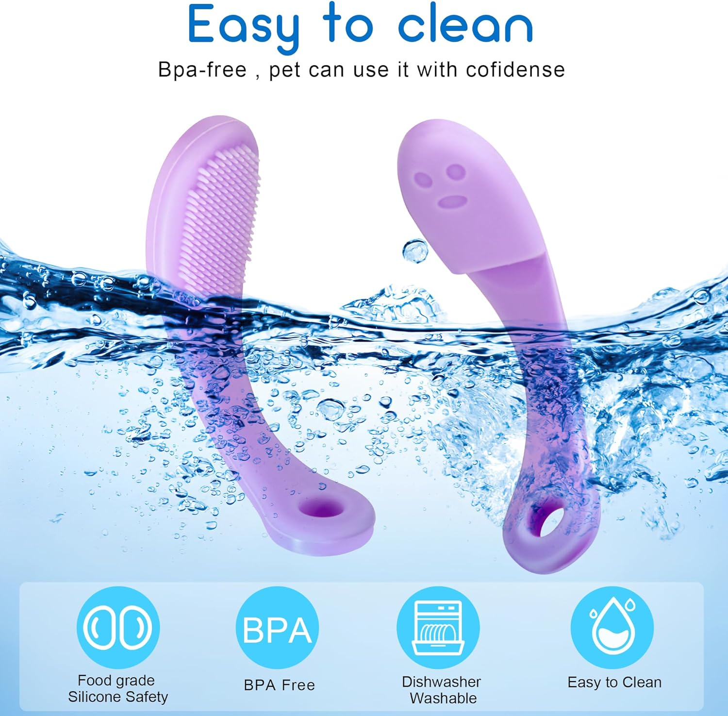 Silicone Toothbrush for Pets, Pack of 6, Dog Toothbrush, Reusable Pet Finger Toothbrush, Long Handle, Cat Dog Toothbrush for Small Dogs, Cats, Dental Care, 10 X 2.5 Cm image number 5