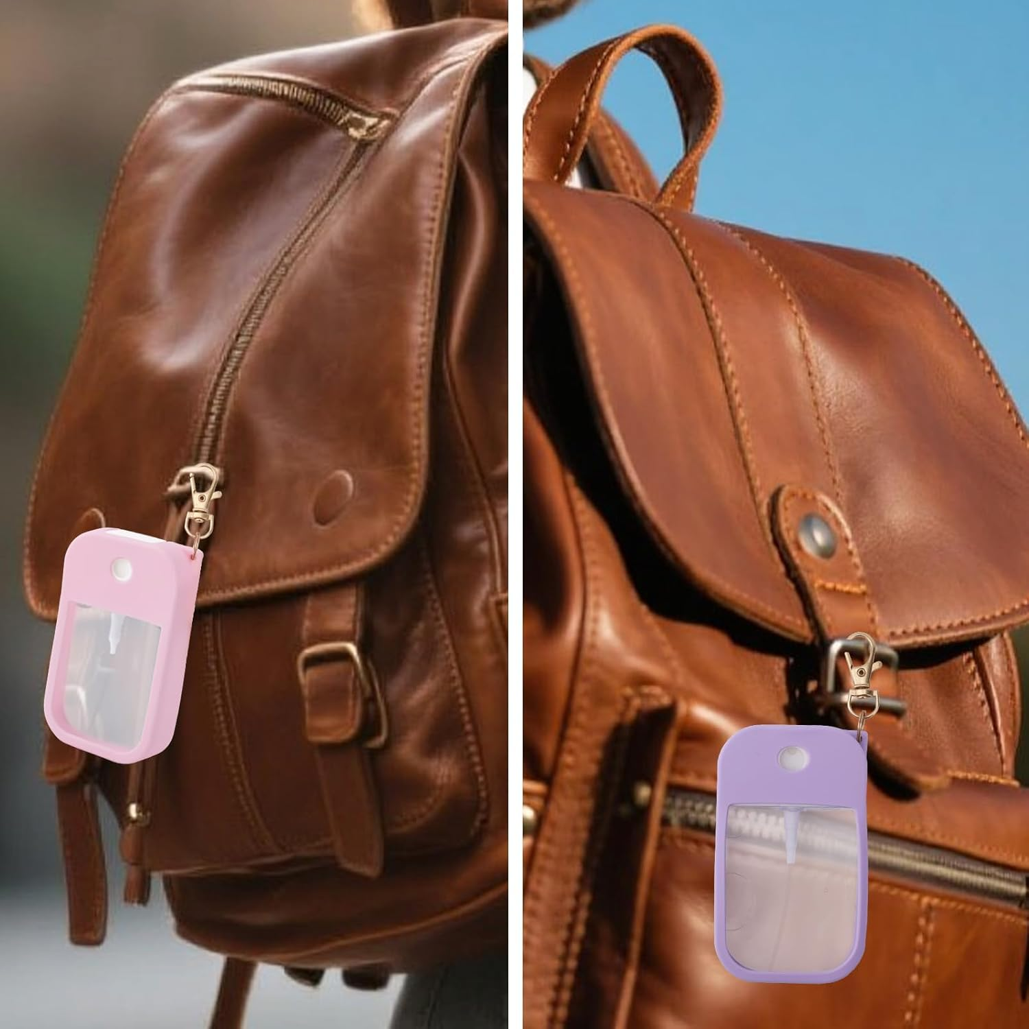 Lasuroa 2Pcs Hand Sanitizer Spray Case, Thickened Silicone Case Compatible with Touchland Hand Sanitizer Spray with Keychain for 1 Fl Oz Portable Accessory (Pink, Purple) image number 3