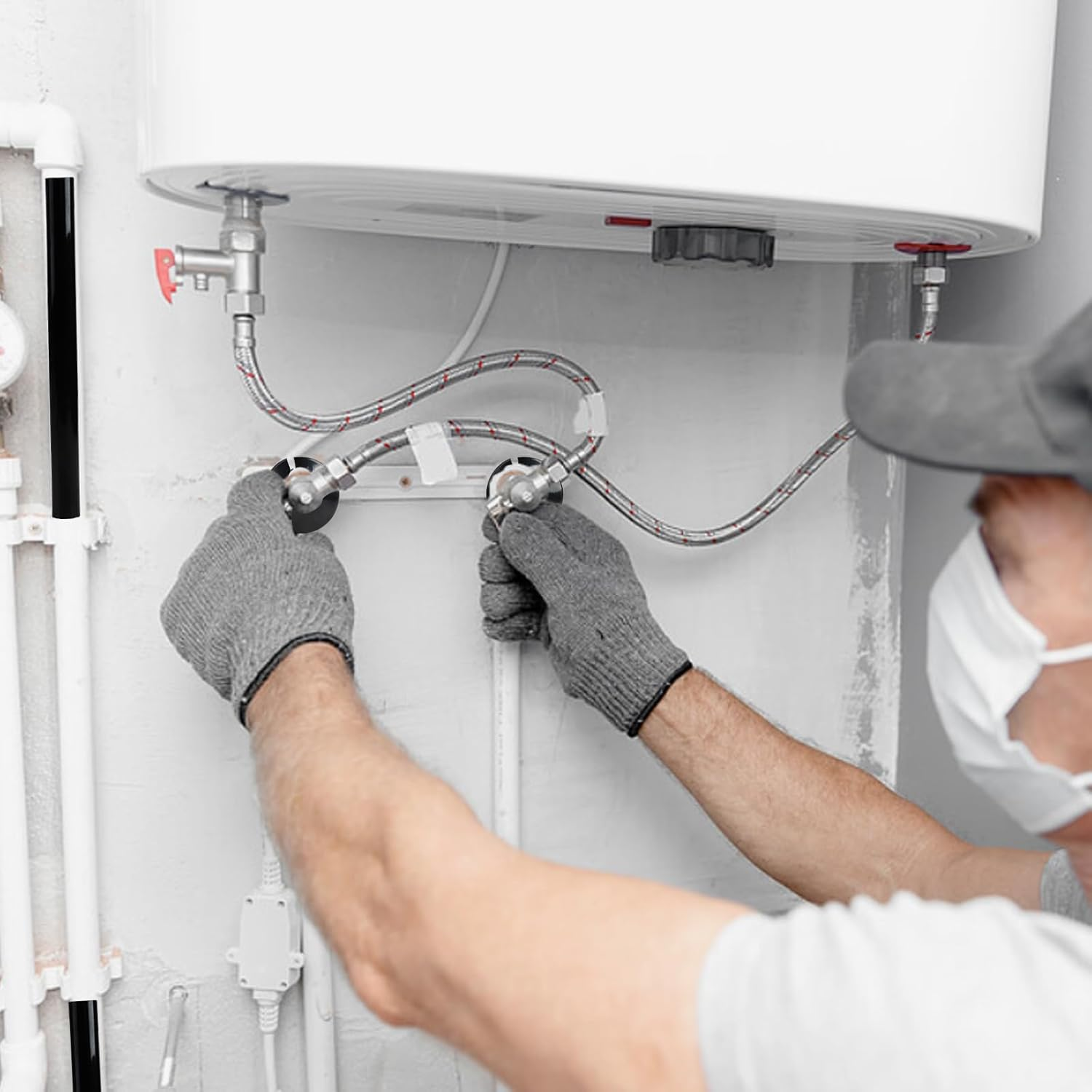 NAYAGOGO 4 Pcs Radiator Pipe Covers & Collars, Black Radiator Pipe Covers image number 1