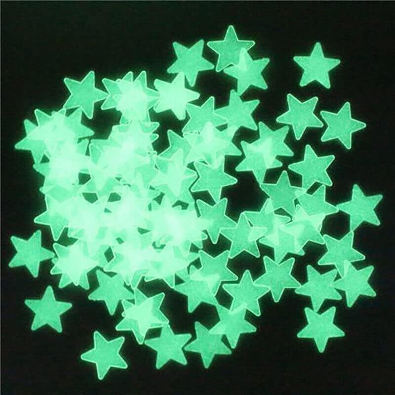 100 Pieces Glow in the Dark Stars Wall Stickers Luminous Stars Decal Kids Room - Ideal for Ceiling & Wall Decor in Multiple Colors - Green image number 2