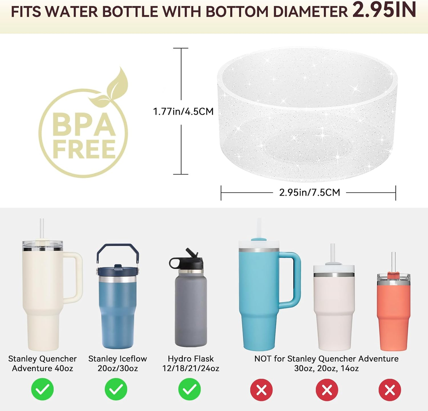 Piccircuit Silicone Boot for Stanley Cup 20-40Oz & Hydroflask 12-24Oz, Glitter Tumbler Accessories, Bottom Protector, Clear (2PCS) - Black image number 5