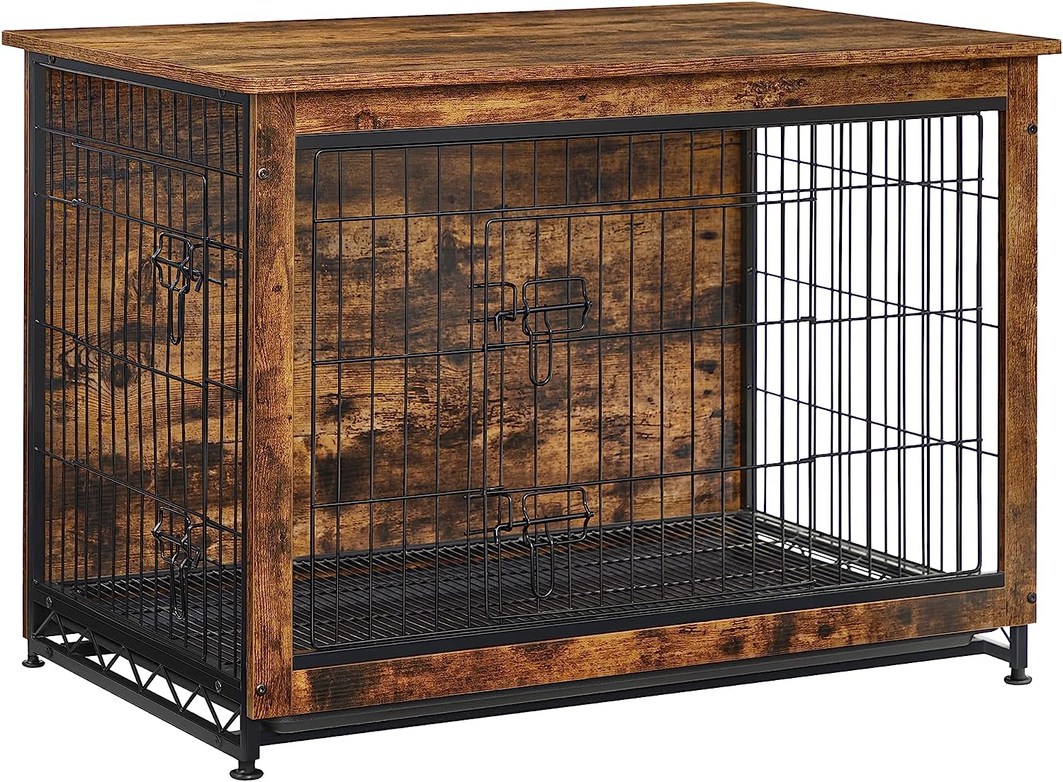 Feandrea Dog Crate Furniture, 98 Cm Side End Table, Modern Kennel for Dogs Indoor up to 32 Kg, Heavy-Duty Dog Cage with Multi-Purpose Removable Tray, Double-Door Dog House, Rustic Brown PFC003X01