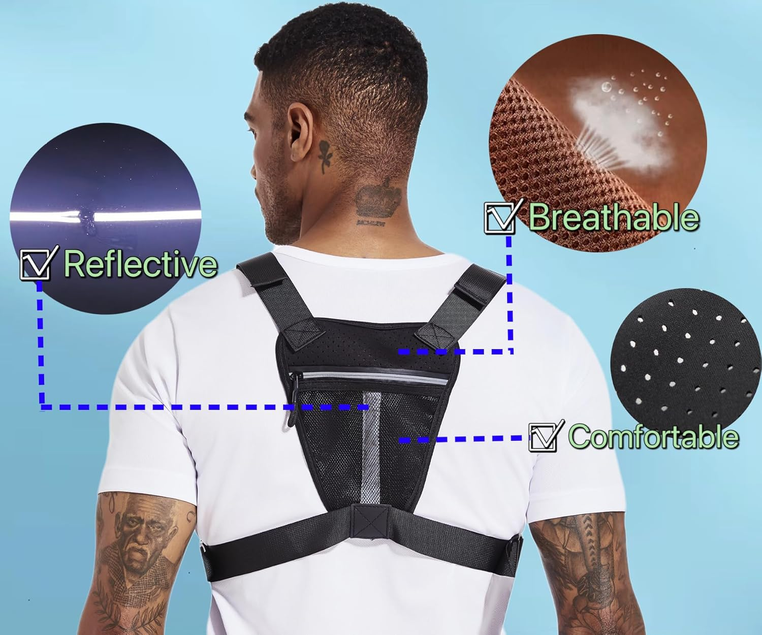 Chest Bag for Men and Women Water Resistant Running Vest Tactical Chest Bag Pack for Sports Outdoor, Black, One Size image number 3