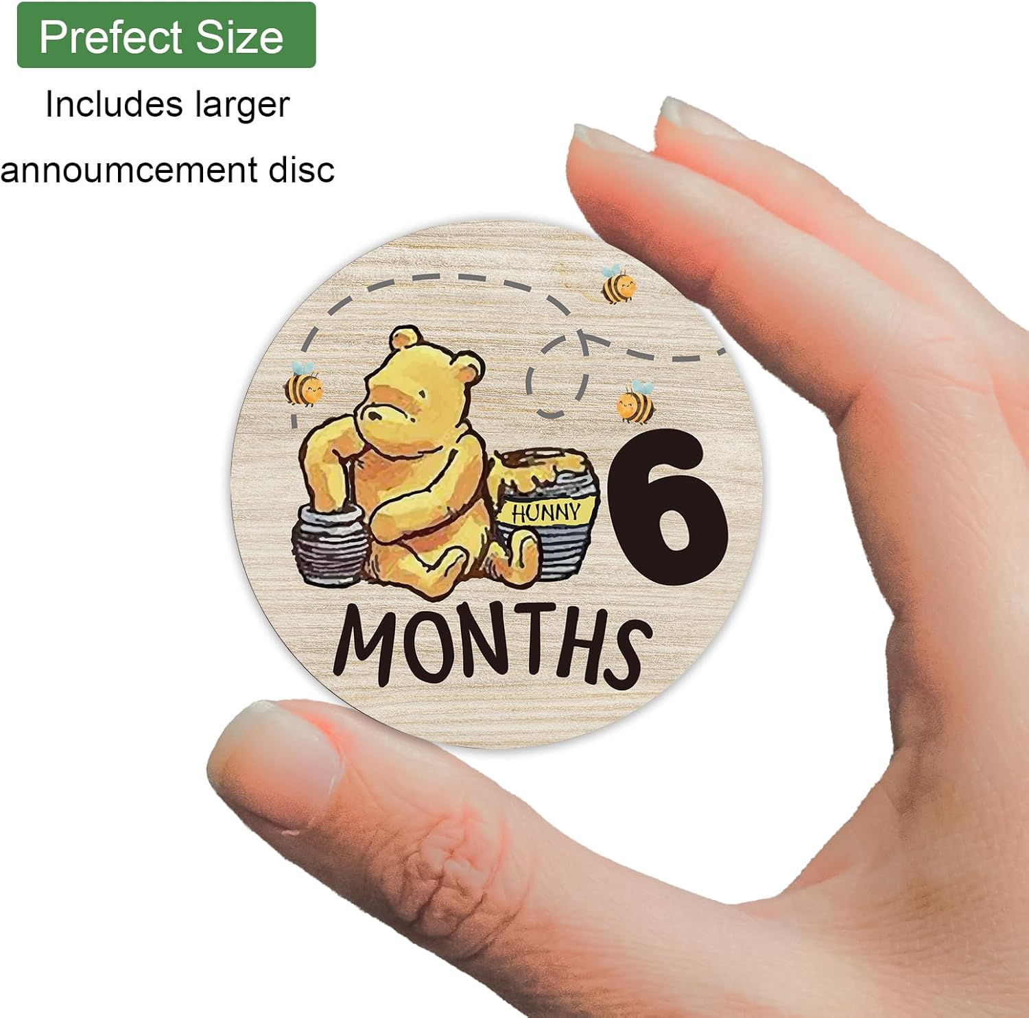 The Winnie Baby Bear Month Milestone Circles, Wooden Discs Stuff for Baby Photo Takens with Hello World Name Signs - 7Pcs Double Sided Signs for Documenting Growth image number 1