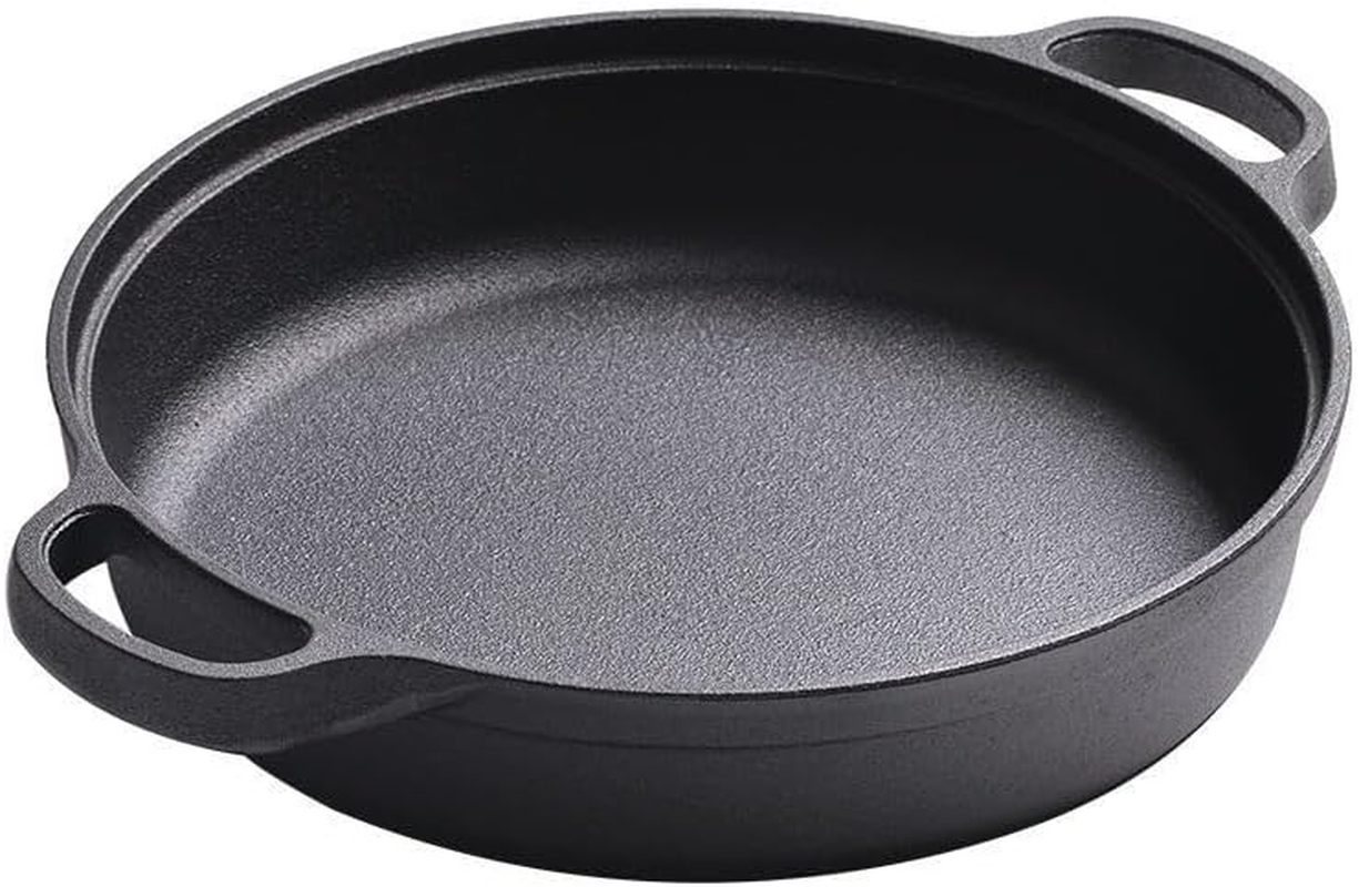 Cast Iron Skillet with 2 Handle, 25Cm Rounde Mini Flat Bottomed Frying Pan for Fried Steakbread, Baking,Pizza, Outdoor Cooking, Camping, Grill, Stovetop, Oven Safe Cookware (Black, 25 X 25 X 4.5 Cm) image number 3