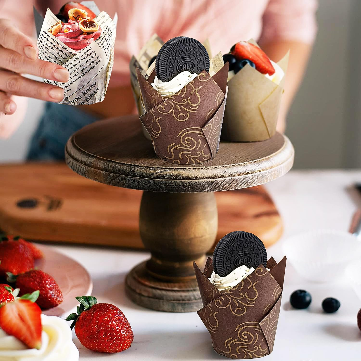 250Pcs Tulip Cupcake Liners for Baking Cups Unbleached European Parchment Paper Tulip Muffin Liners, Christmas Cupcake Paper Wrappers, Wedding, Birthday, Party, Standard Size, 5 Colors image number 1