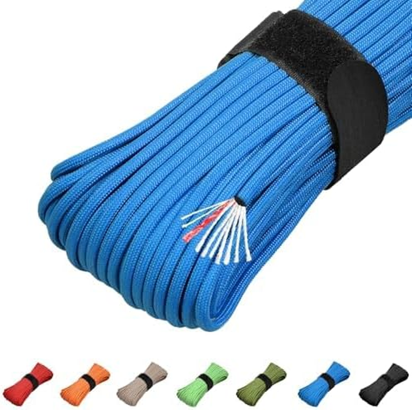 100FT Survival Paracord 550 Fire Paracord Survivor Cord Nlyon Rope 10 Strands US Military Type III 550 Parachute Cord with Integrated Fishing Line, Fire-Starter Tinder 4 in 1