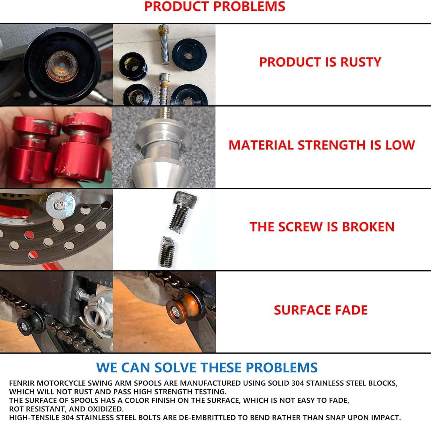 FENRIR Motorcycle Swing Arm Spools Paddock Stand Bobbins Cotton Reels Sliders (M8) image number 1