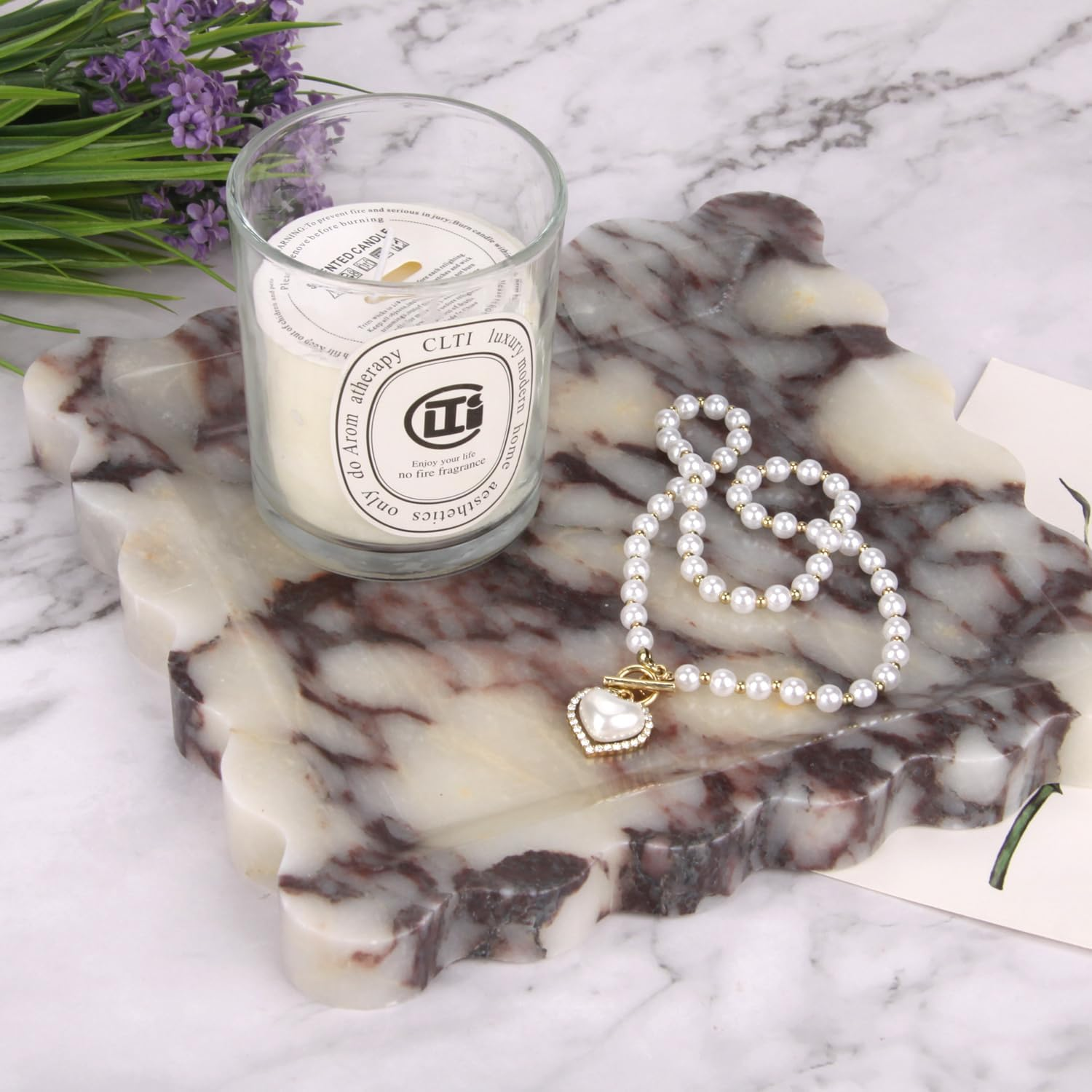 Square Marble Decorative Tray with Scalloped Edge,Luxury Natural Italian Stone Bathroom Vanity Tray, Dresser Top Perfume Coffee Home Sink Tray, Key Trinket Ring (Turkey Calacatta Viola, 8 * 8) image number 3