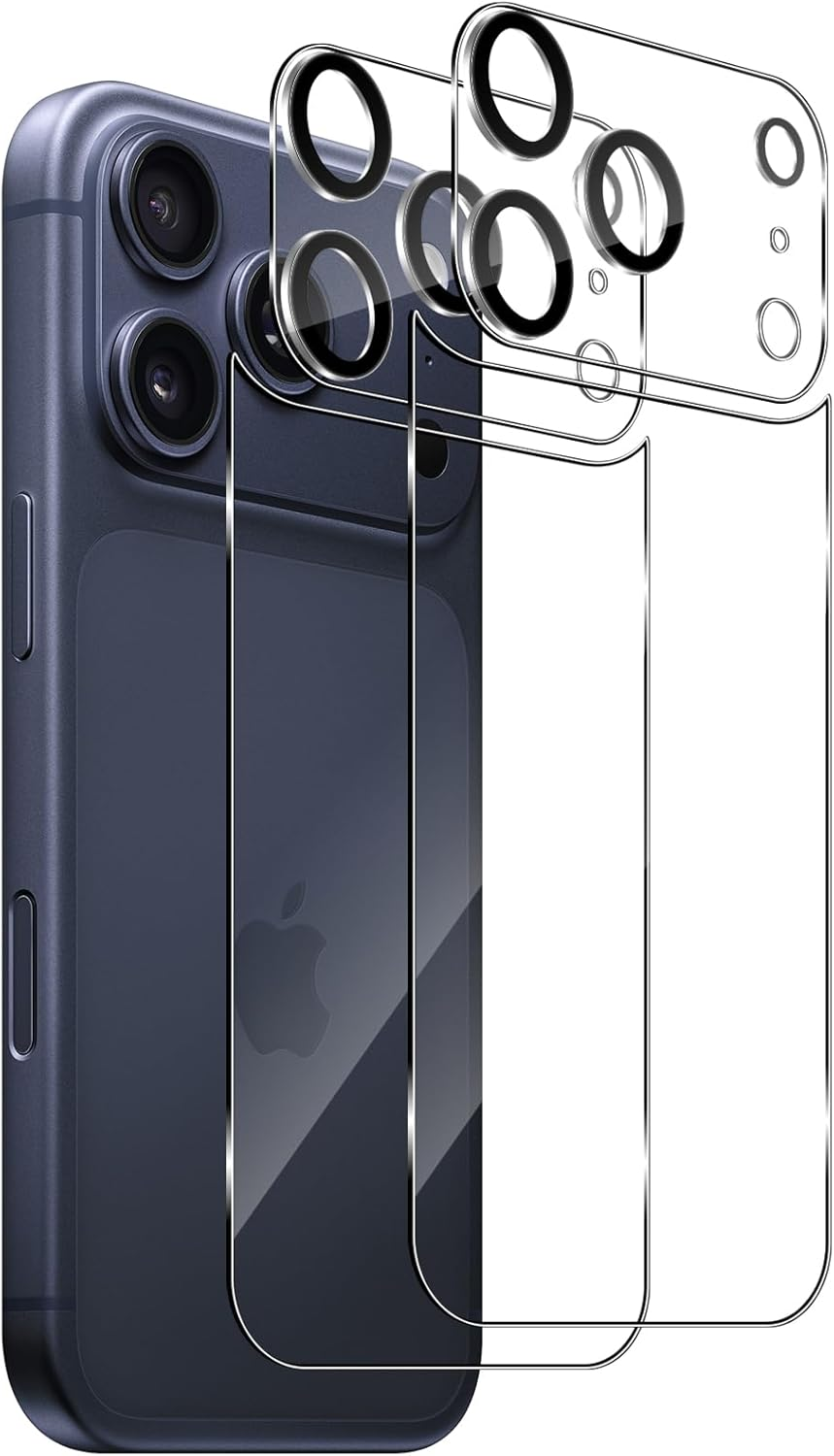 Xunzii Back Screen Protector for Iphone 17 Pro Max 6.9 Inch, Pack of 2 Rear Protective Glass + 2 Pieces Camera Protection, 9H Hardness Anti-Scratch, HD Film Back Protective Glass Non-Slip Film, [Ultra image number 2