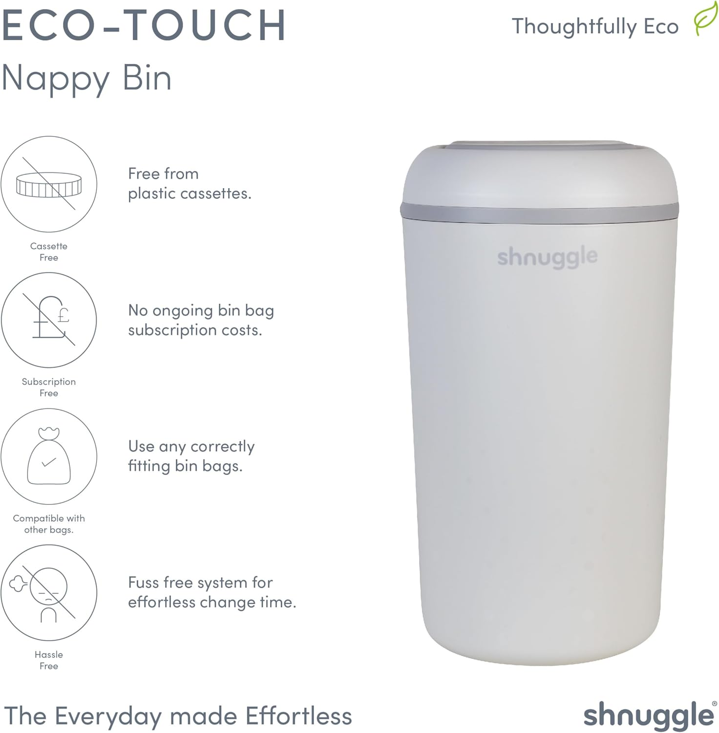 Shnuggle Eco-Touch Nappy Bin - White/Grey image number 2