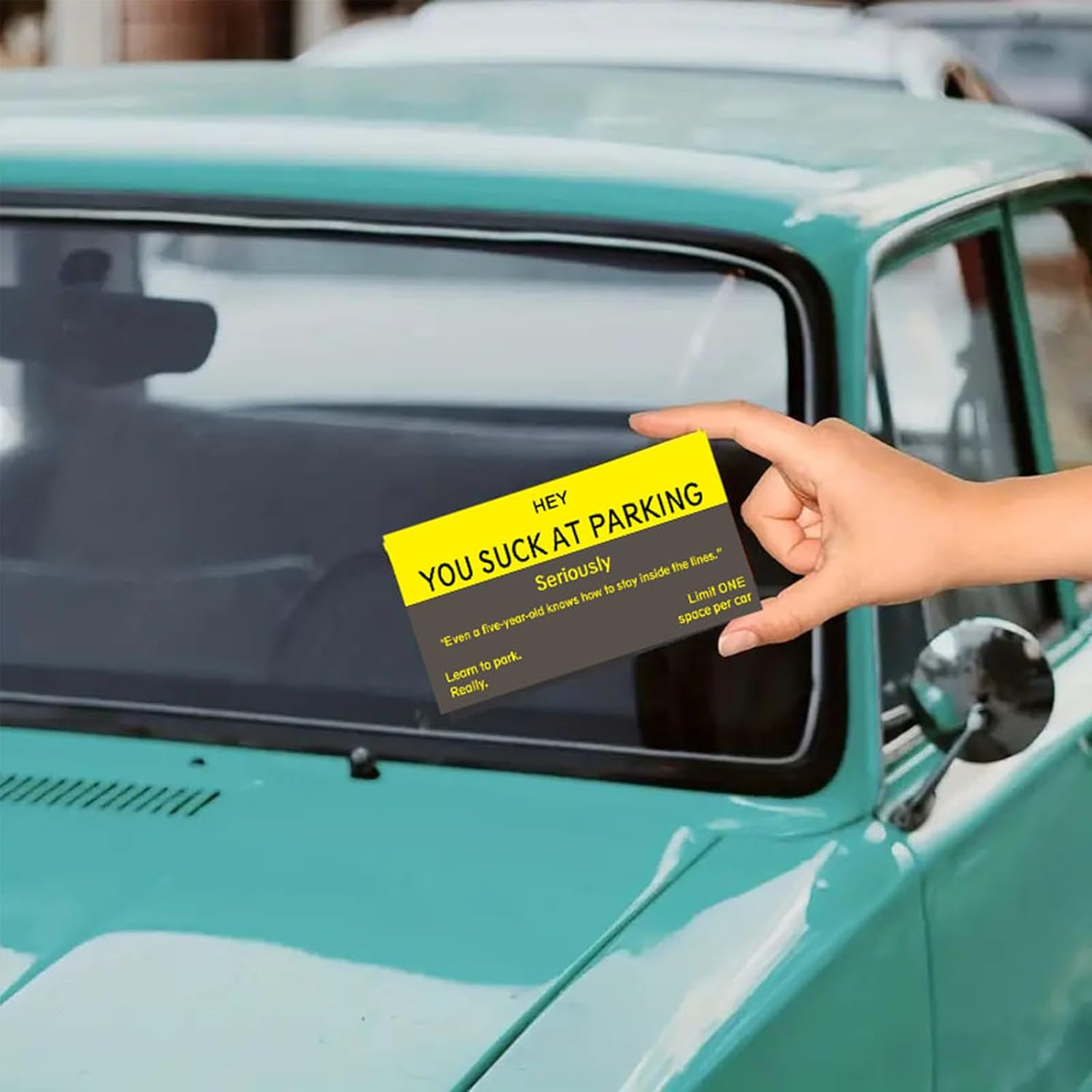 Bad Parking Cards - 100Pcs You Suck at Parking Cards -Funny Parking Violation Tickets Learn to Park Polite Reminder Business Cards(3.5 X 2 Inches) - Yellow,Black image number 6