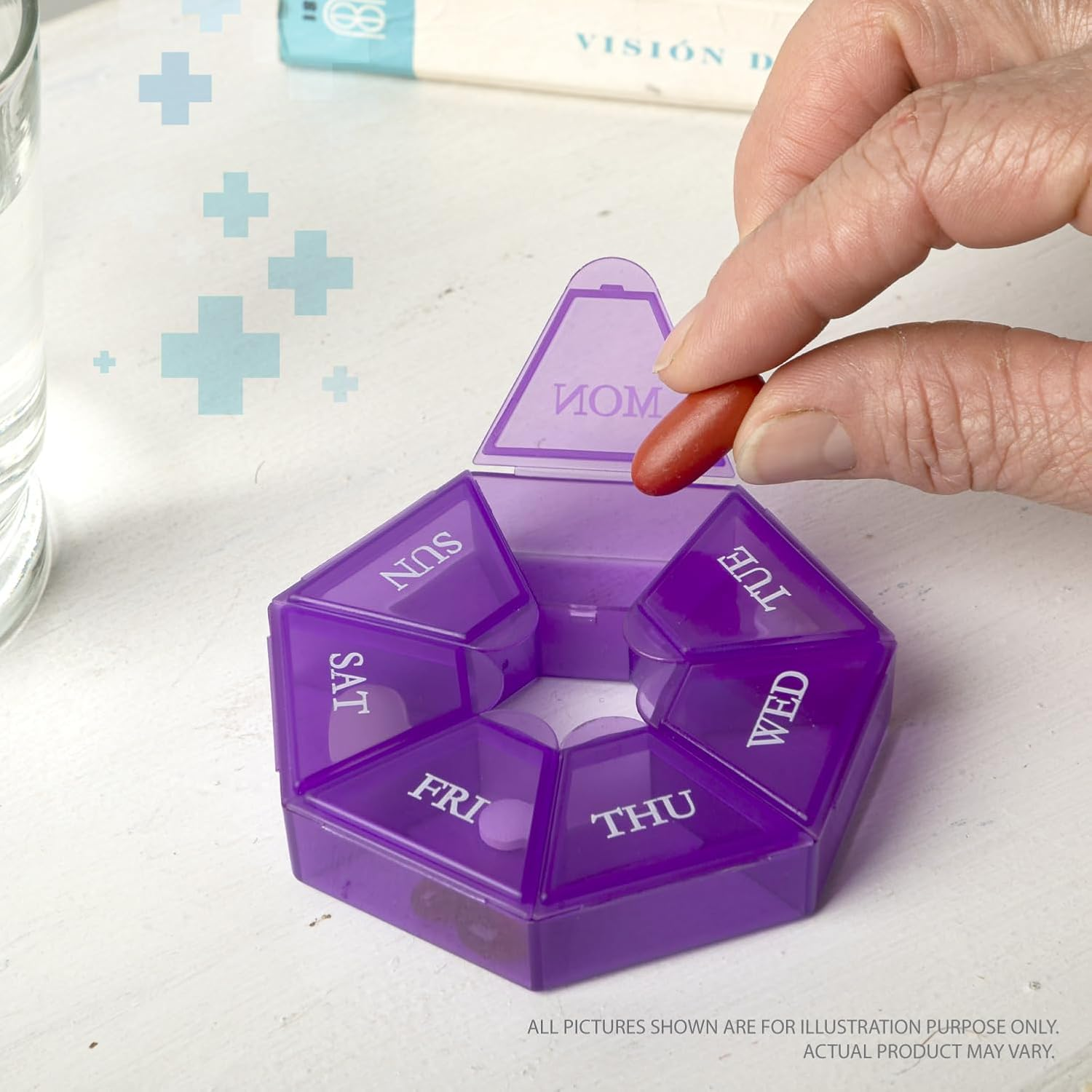 7-Sided Portable Pill Box Medicine Planner Small Case (Seven Day Weekly Travel Container) Medication, Vitamin Holder Boxes Organizer Pillbox Dispenser Organizer, Sorter and Reminder Containers image number 2