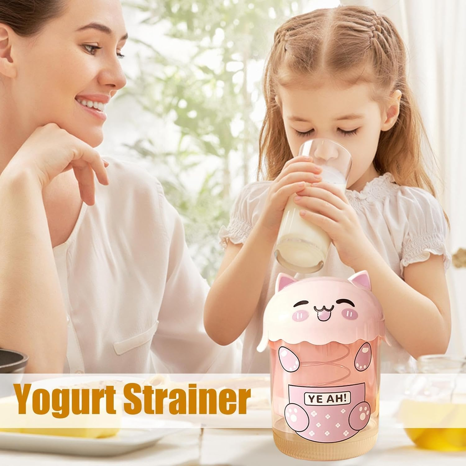 Yogurt Strainer with Lid,Reusable Yogurt Maker Strainer | Sifter Safe Food Sieve Kitchen Tools for Juicing Tea Coffee Cheese Making Milk Baking Kitchen image number 3