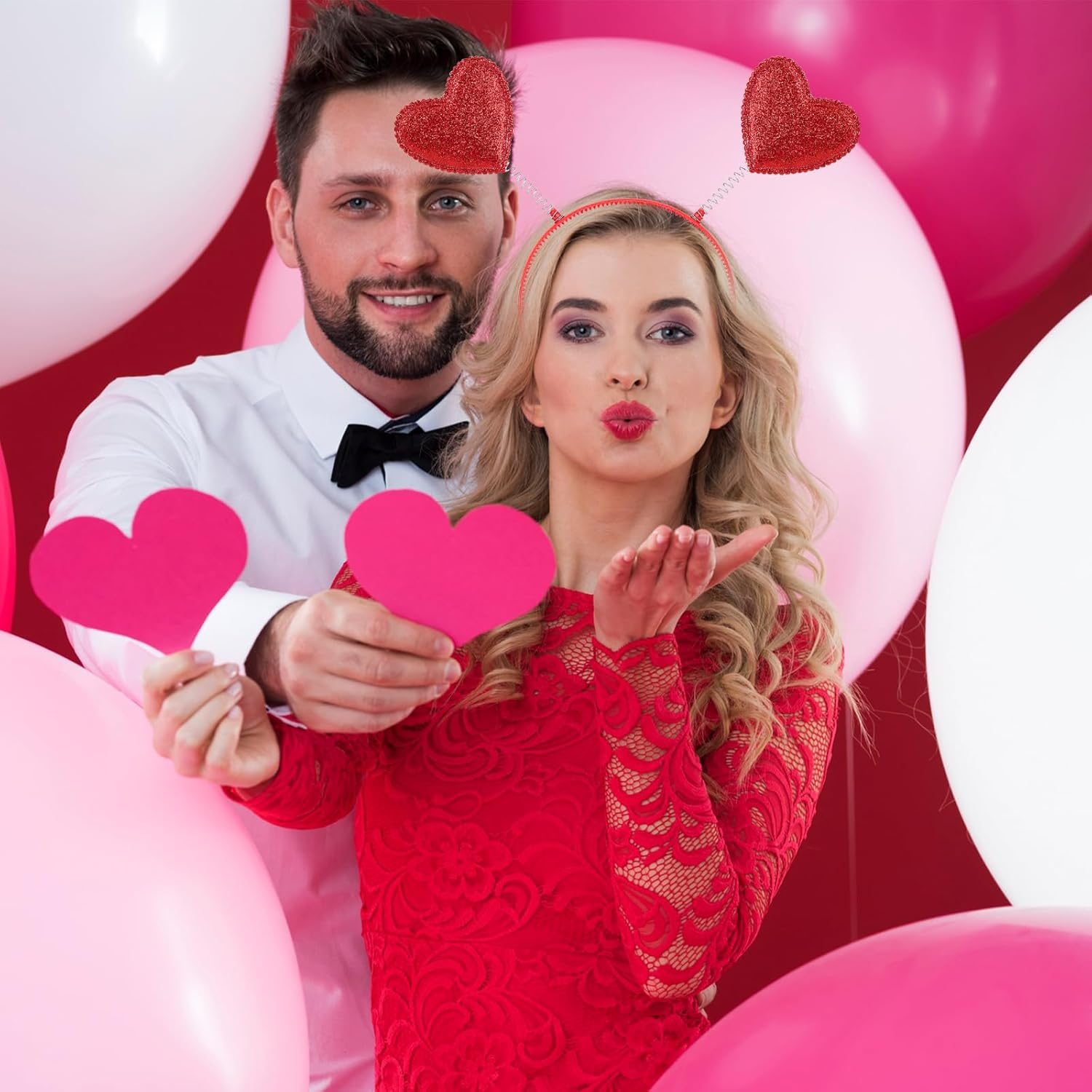 Red Heart Headband, Valentine'S Day Heart Headband, Cupid, Hair Band Heart Red Accessories, Glitter Hearts Headband, Cupid Costume Women, Heart Queen Head, for Fancy Dress Party, Valentine'S Party image number 1