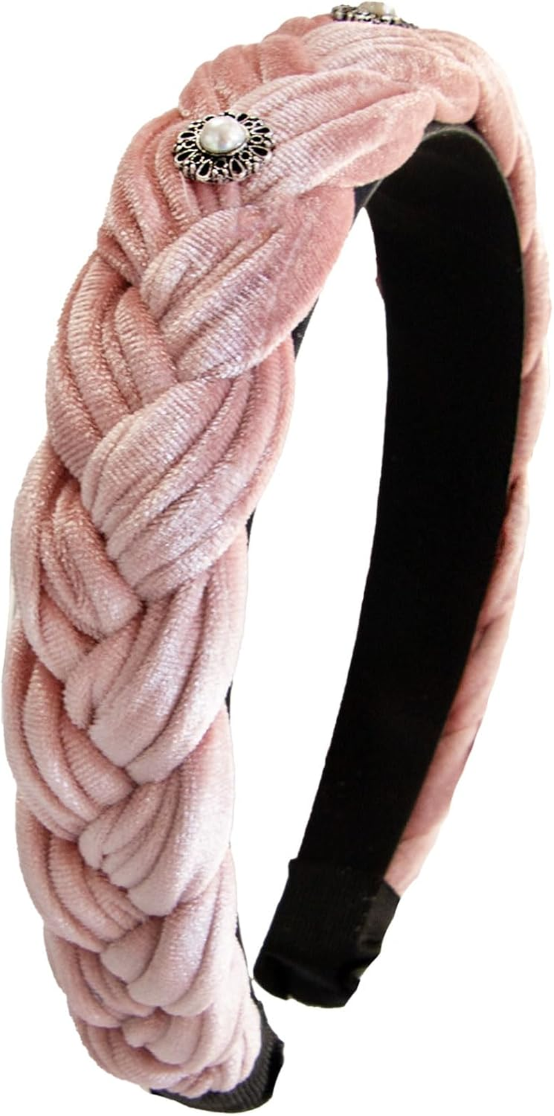 Alpenfl&uuml;stern Helena Women'S Costume Headband Velvet Braided Look &ndash; Women'S Hair Accessories Braided with Pearl Ornament, Hair Band Non-Slip for Dirndl (Powder Pink) ADV133 image number 3