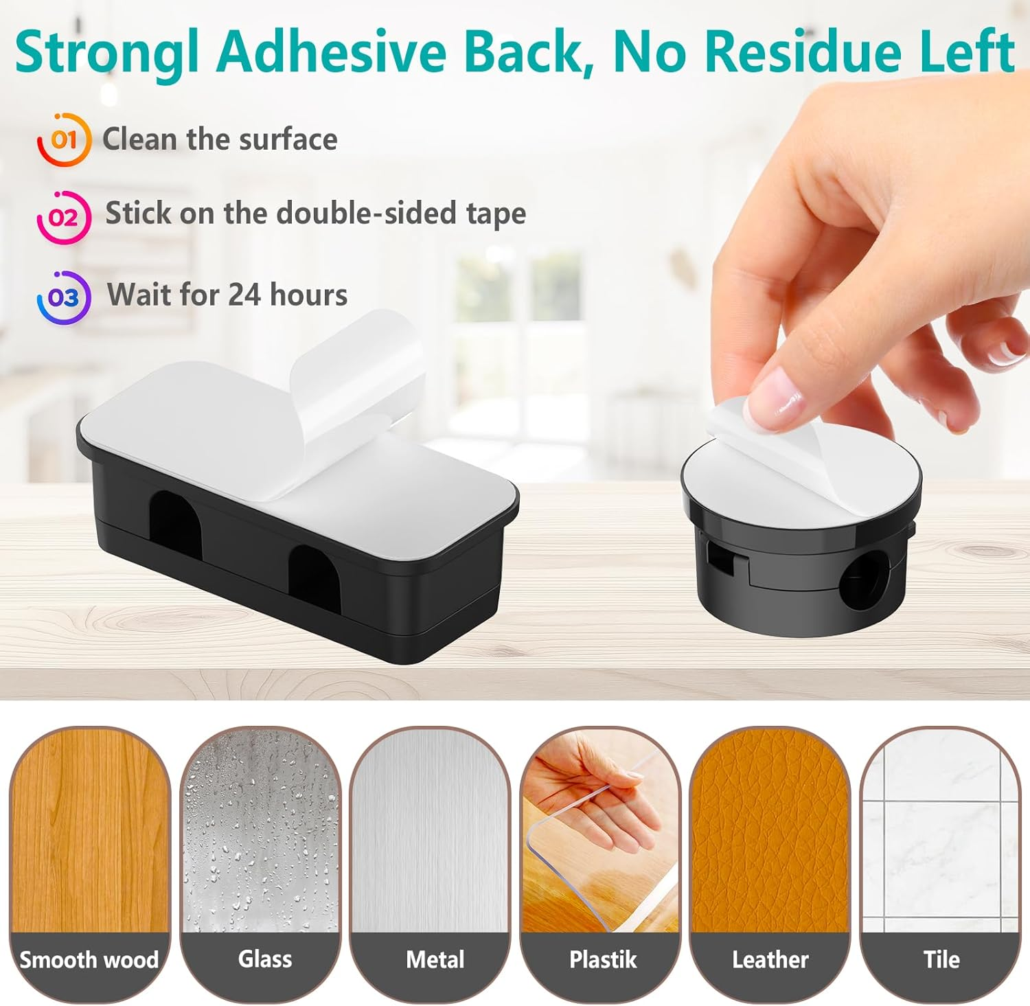 Geeric 8 Pack Magnetic Cable Management, 6 PCS Rotatable Cord Organizers, 2 PCS Dual Slot Charging Cords Wire Holders, Adhesive for Office Home Car - Black image number 4