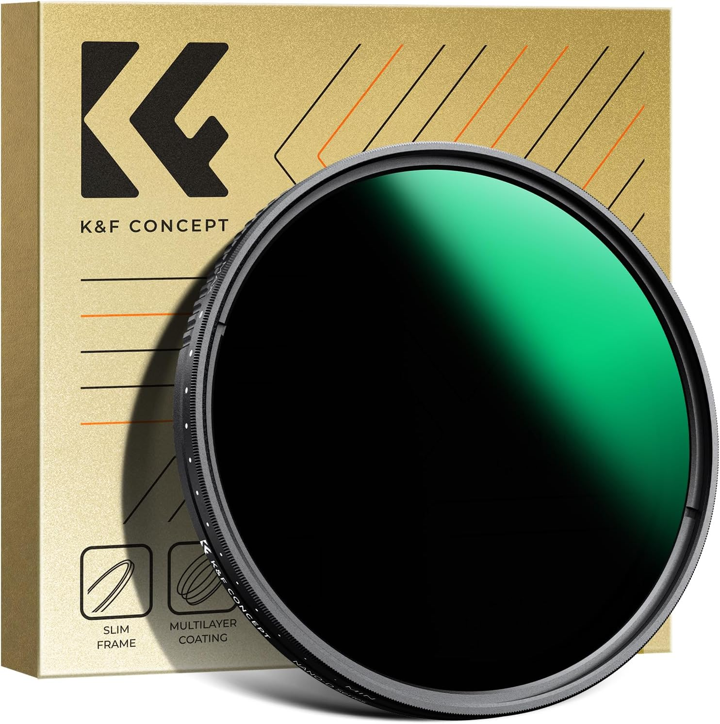 K&F CONCEPT 62Mm Variable ND3-ND1000 ND Filter (1.5-10 Stops) Neutral Density Lens Filter with 24 Multi-Layer Coatings for Camera Lens image number 2