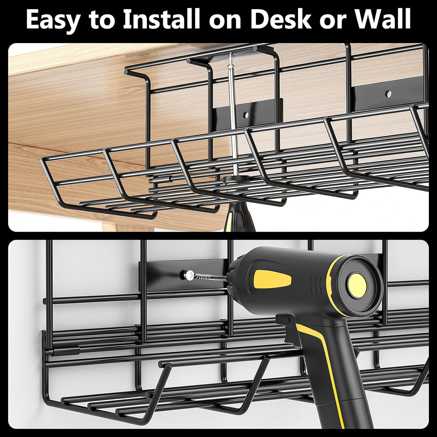 Under Desk Cable Management Trays, 2 Pack Metal Cable Tray , under Desk Cord Management Rack, Wire Tray Desk Cable Organizer, 34In Cable Basket, 2X L17 W4.1 H4.7In, Black image number 3