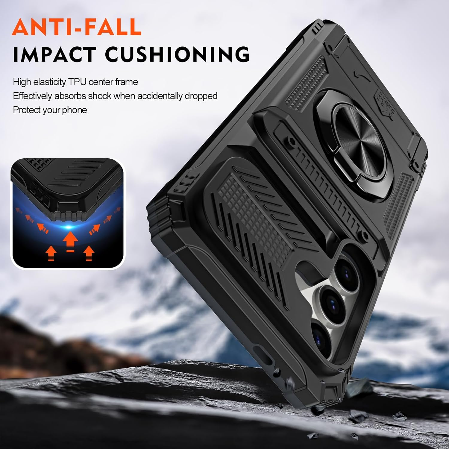 QIWEIQING Case for Samsung Galaxy S25 FE, Military-Grade Shockproof Built-In Kickstand Phone Case Slide Camera Removable Card Holder Anti-Scratch Rugged Bumper Cover for Samsung S25 FE. Black LM image number 6