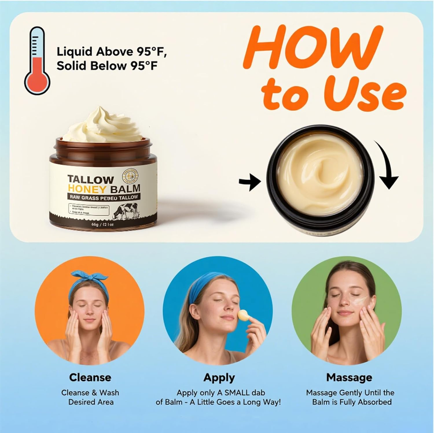 Skin Food Beef Tallow Moisturiser Natural Moisturiser for Face & Body with Grass-Fed Tallow, Raw Honey & Olive Oil - Gentle Care for Dry & Sensitiv 60G