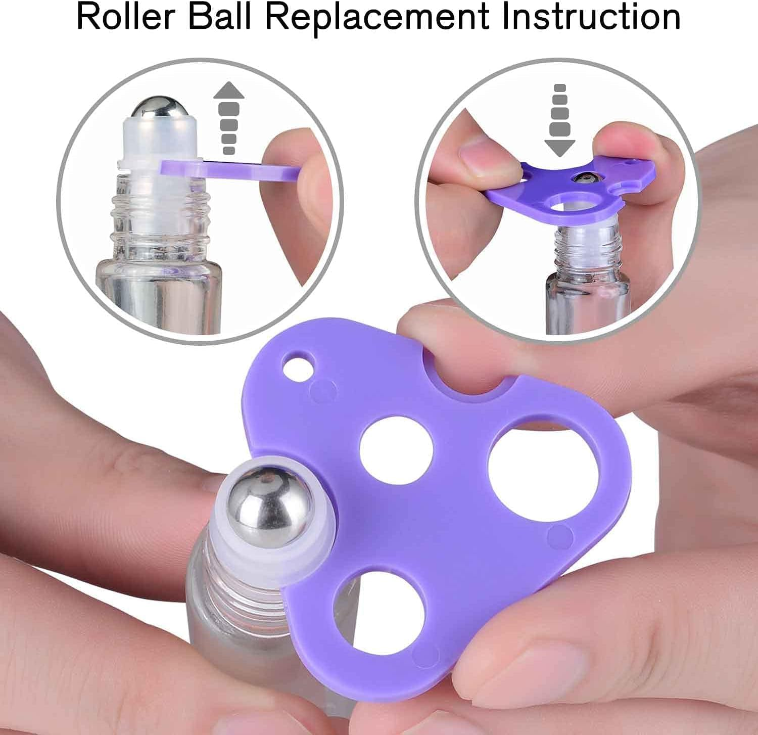 JOWILIN Essential Oil Roller Bottles, 4 Pcs 10Ml Glass Perfume Bottles with Opener, Pipette, Funnel, Labels, Travel Refillable Roll on Empty Bottles Set, Reusable Bottle with Gold Cap (Amber) - Amber image number 3