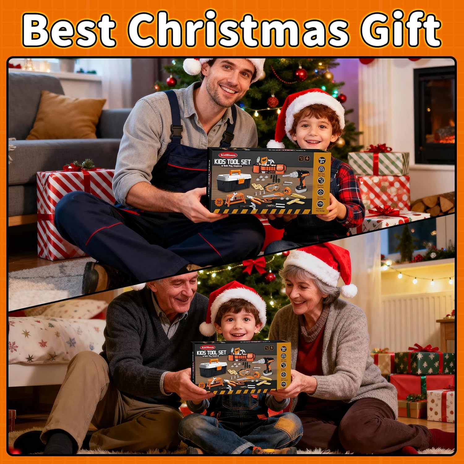 Kidbloom Kids Tool Set with Tool Belt, 50 PCS Tool Box with Drill Toy, Construction Tool Toys, Toys for 3 4 5 Year Old Boys Girls Gifts image number 2