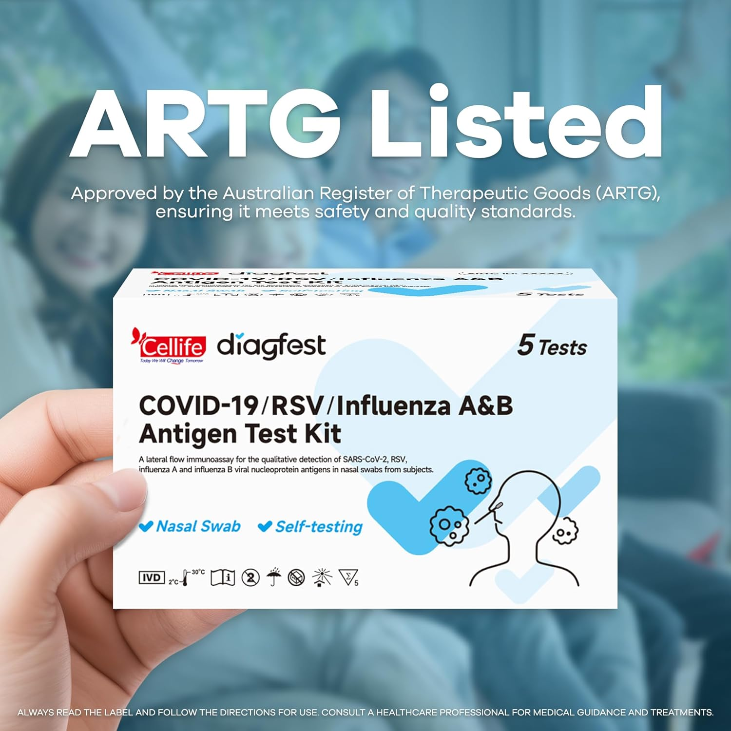 Cellife COVID-19, RSV, Influenza A&B Antigen Test Kit, 3-In-1 Home Self Test, Nasal Swab, Rapid Results in 15 Minutes, 5 Pack (5 Tests Total) image number 4