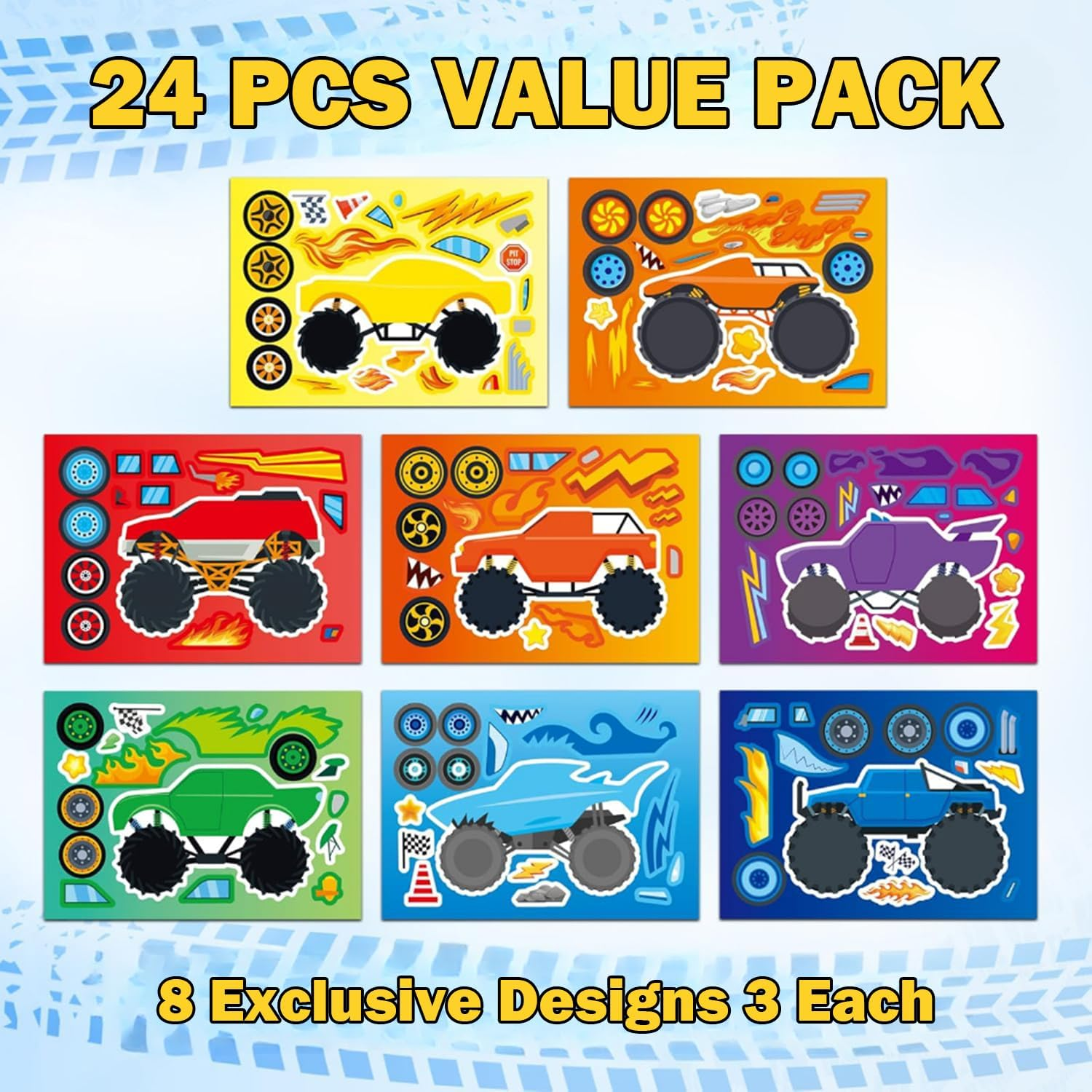 Chengruiy 24 Sheets Monster Trucks Stickers for Kids, Ideal for Monster Truck Party Favors, Birthday Decorations, and Creative DIY Crafts image number 2