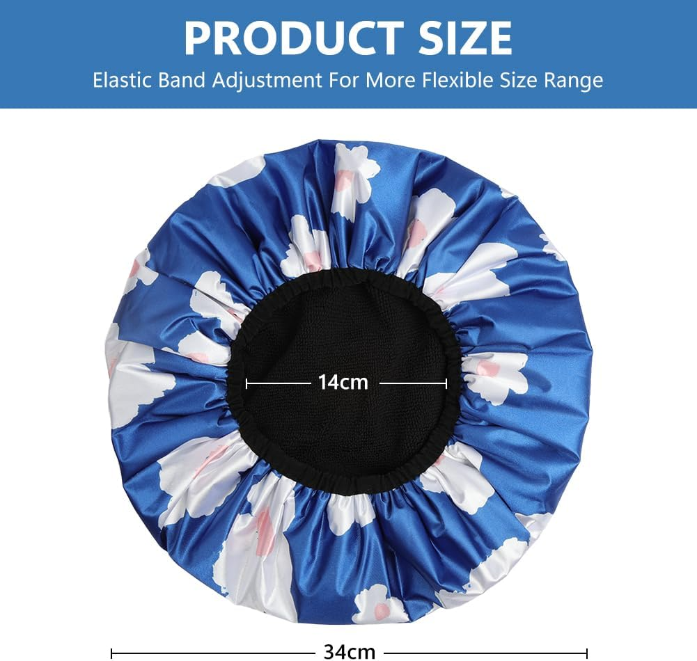 AOGOE Women'S Shower Cap, Hair Turban Towel, 2-In-1 Elastic Shower Cap, Absorbent Turban Hair Drying Towel, Quick-Drying, Waterproof, Reusable for Girls Women Ladies Salon (Blue) image number 3