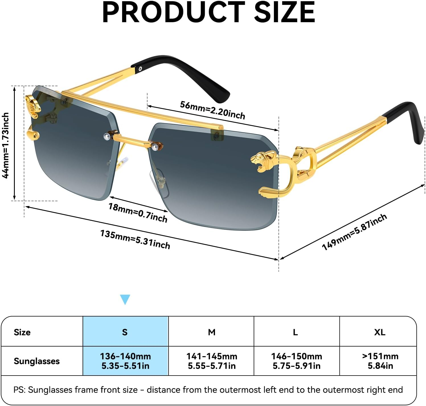 Kepoita Rimless Sunglasses for Men Square Fashion Shades Tinted Lens Metal Frameless Rectangle Y2K Glasses UV400, A:Gold Frame Double Grey, Suitable for All Face Shapes