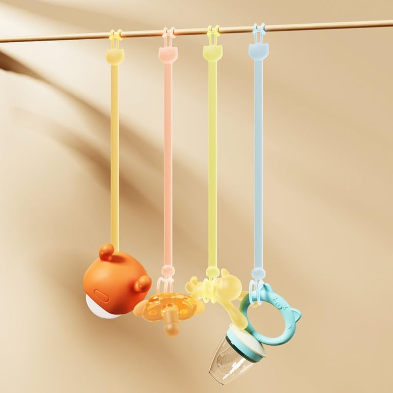 Silicone Pacifier Clip Holder, 4 Pack Dummy Clips, One Piece Soft Flexible Binky Clips Pacifier Holder Clip for Boys and Girls, Baby Newborn Essentials, Teething Relief, Birthday Christmas Shower Gift image number 6
