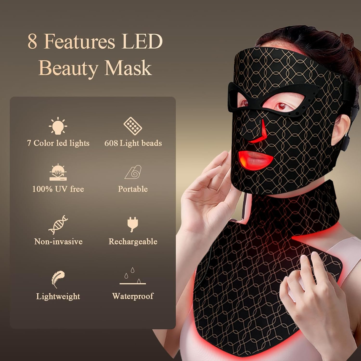 Red Light Therapy Face Mask for Face & Neck &ndash; 8 Light Modes with 850Nm NIR Infrared, 7-Color Beauty Light, Rechargeable Led Face Mask for Anti-Aging, Skin Firming & Radiant Glow at Home image number 4