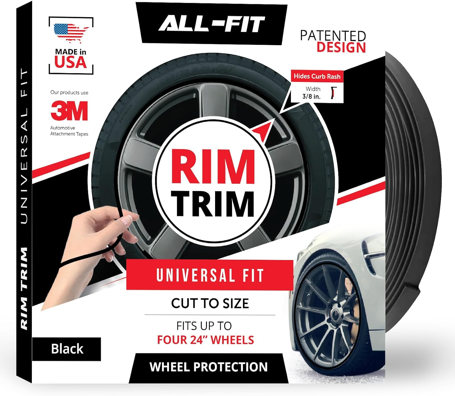 All-Fit Rim Trim Wheel Protection Strips for Curb Rash and Wheel Scratch Prevention &ndash; Made in the USA &ndash; Universal Fit (Pink)