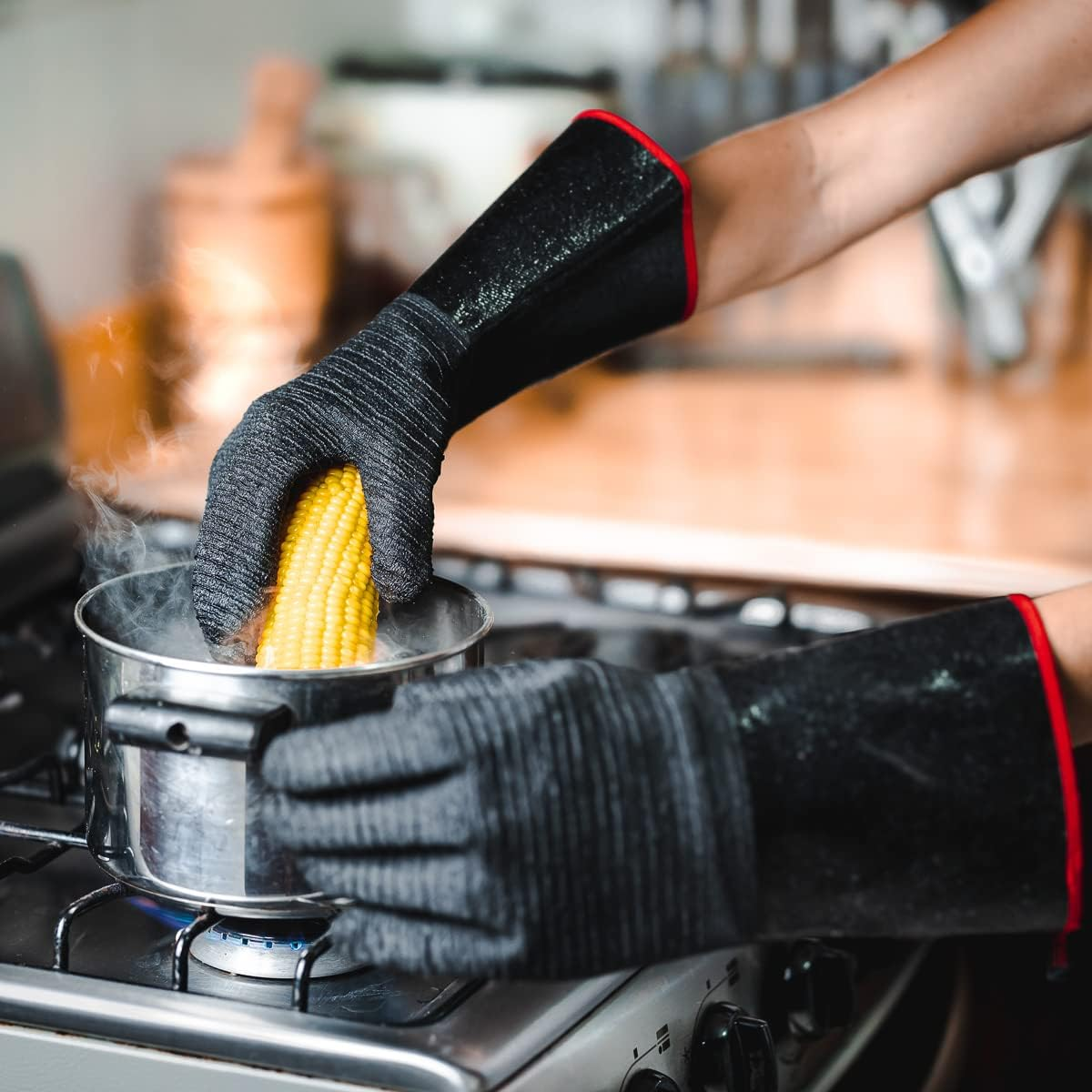 Grill Armor BBQ Gloves &ndash; Waterproof Extreme Heat Resistant 932F Oven Gloves for Cooking, Grilling, Baking, Camping &ndash; Handle Hot Food in Kitchen, Smoker, Cast Iron, Fire Pit, Pizza, Fryer, Barbecue