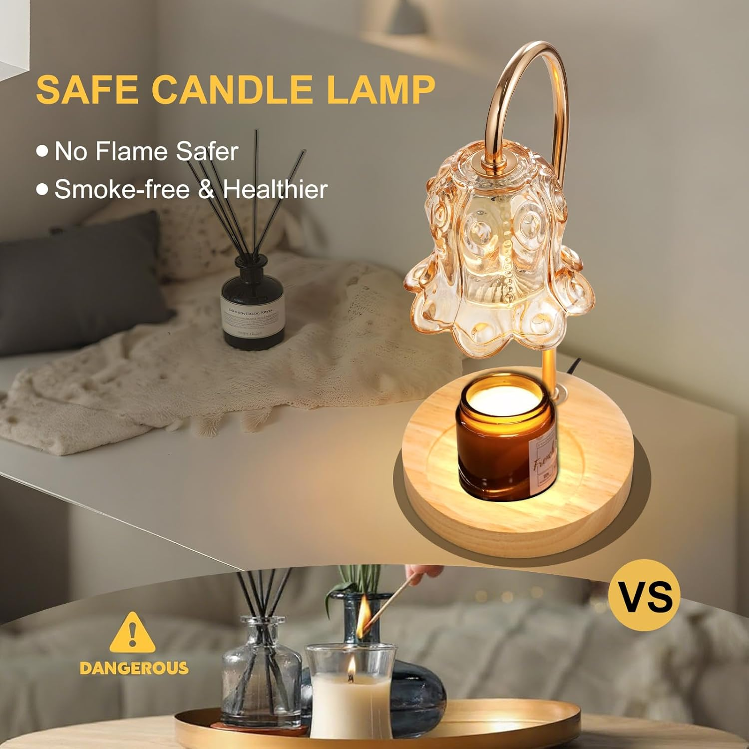 Candle Warmer Lamp with Timer Dimmer & Delayed Shutdown,Electric Candle Warmer,Vintage Flower Lily Lamp,Wax Melt Warmer for Jar Candles with 2 Bulbs,Gifts for Women, Home Bedroom Decor image number 2