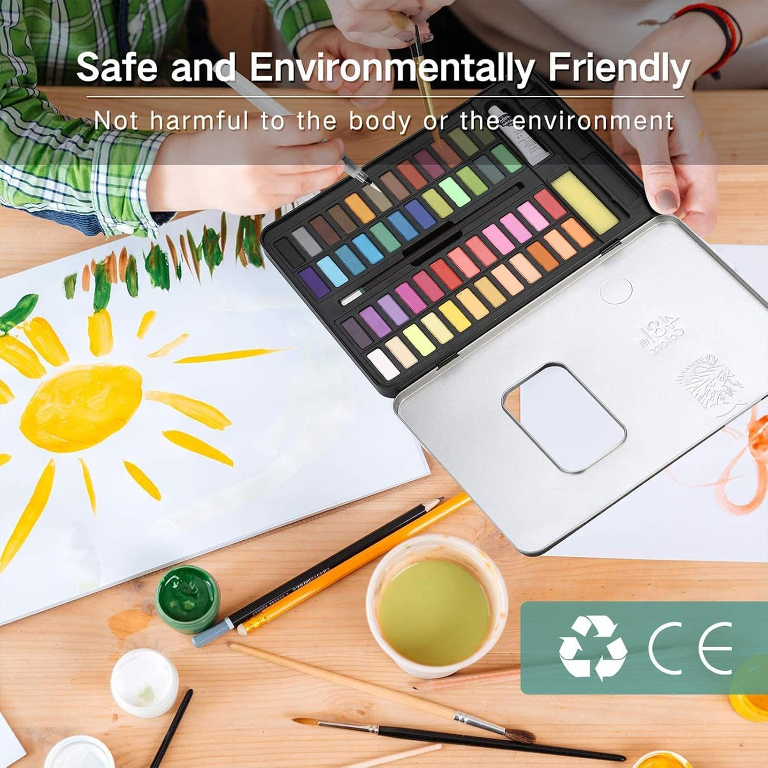 Zarmanuae Watercolour Paint Set, 48 Colors in Portable Box with Watercolour Papers, Brushes, and Tools, Travel Watercolour Set Ideal for Artists, Hobbyists, Kids and Beginners image number 6