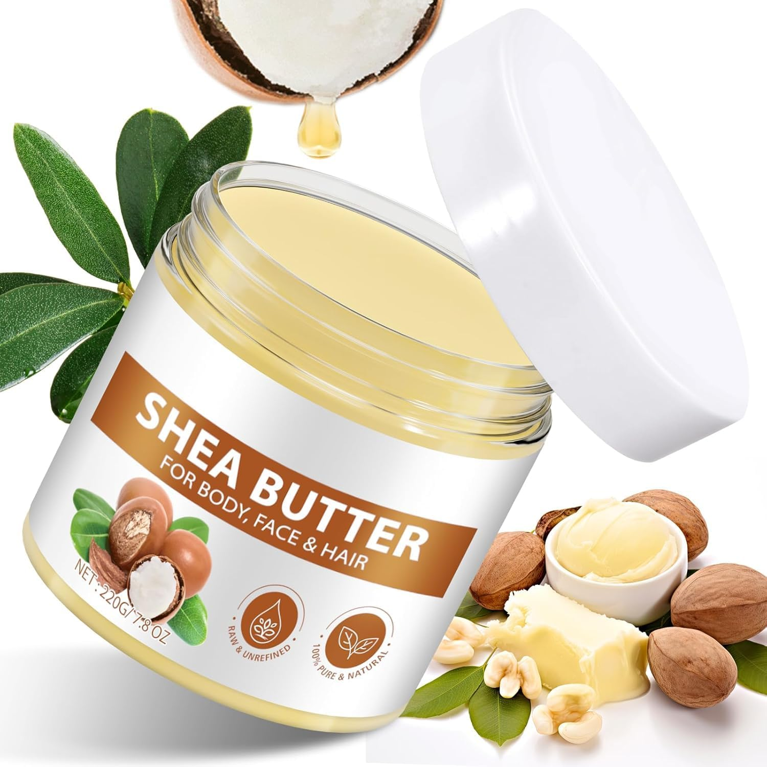Shea Butter, 100% Pure Organic Raw Unrefined ● Moisturizer for Body, Face & Hair ● Soothes, Nourishes, Softens for Dry Cracked Skin ● Suitable for All Skin Types ● 7.8 Oz / 220G image number 6