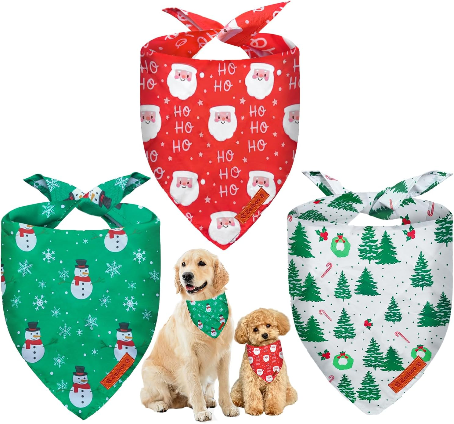 Christmas Dog Bandanas, 3 Pack Christmas Tree and Santa Claus Dog Scarf for Boy and Girl, Premium Durable Fabric, Holiday Bandana for Small Medium Large Dogs image number 4