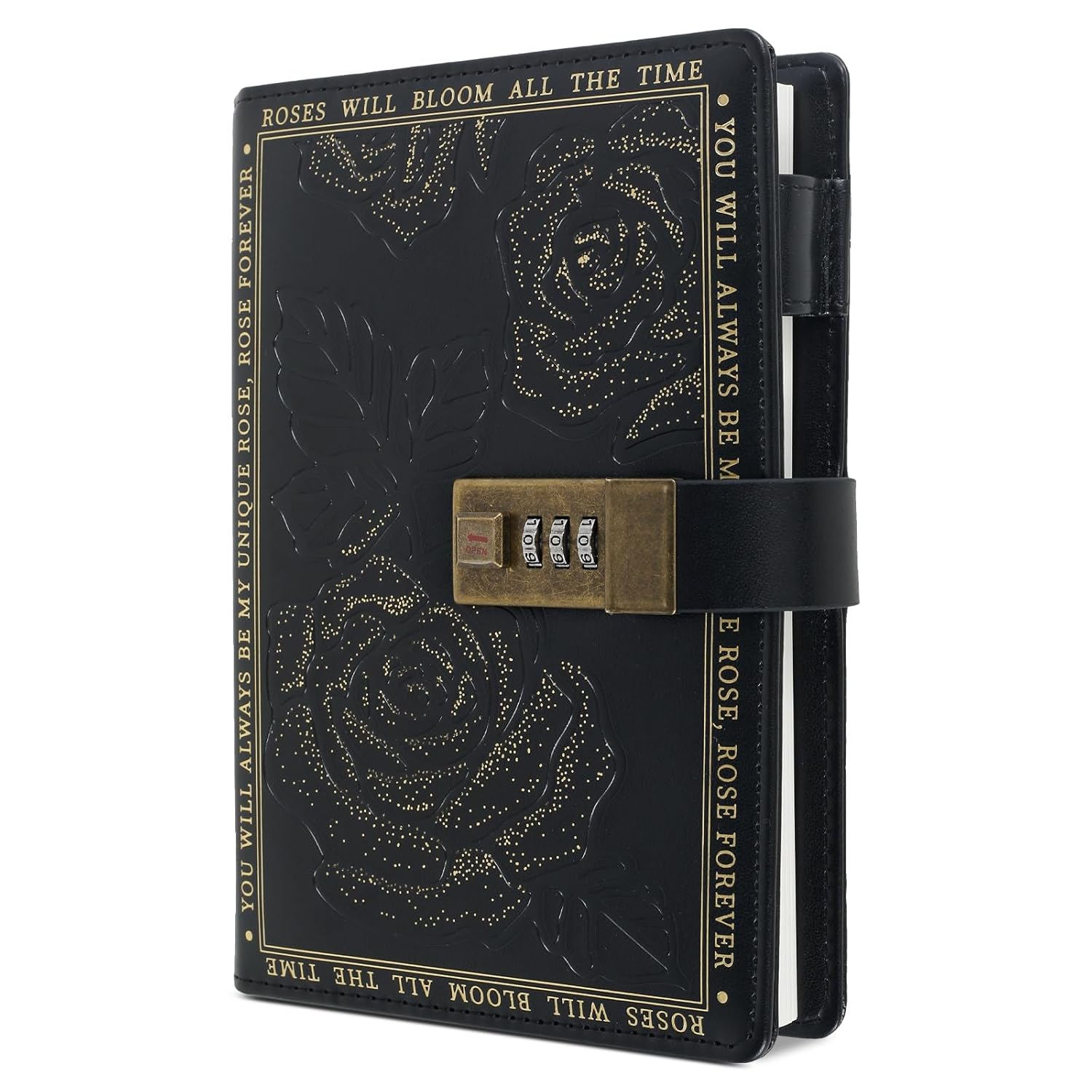 UKQRRTC PU Leather Cover Lockable Journal, Travel Journal, Vintage Locking Notebook, 224 Pages Thick Personal Locking Diary with Combination Passwords for Student Office Staff (Black) image number 6