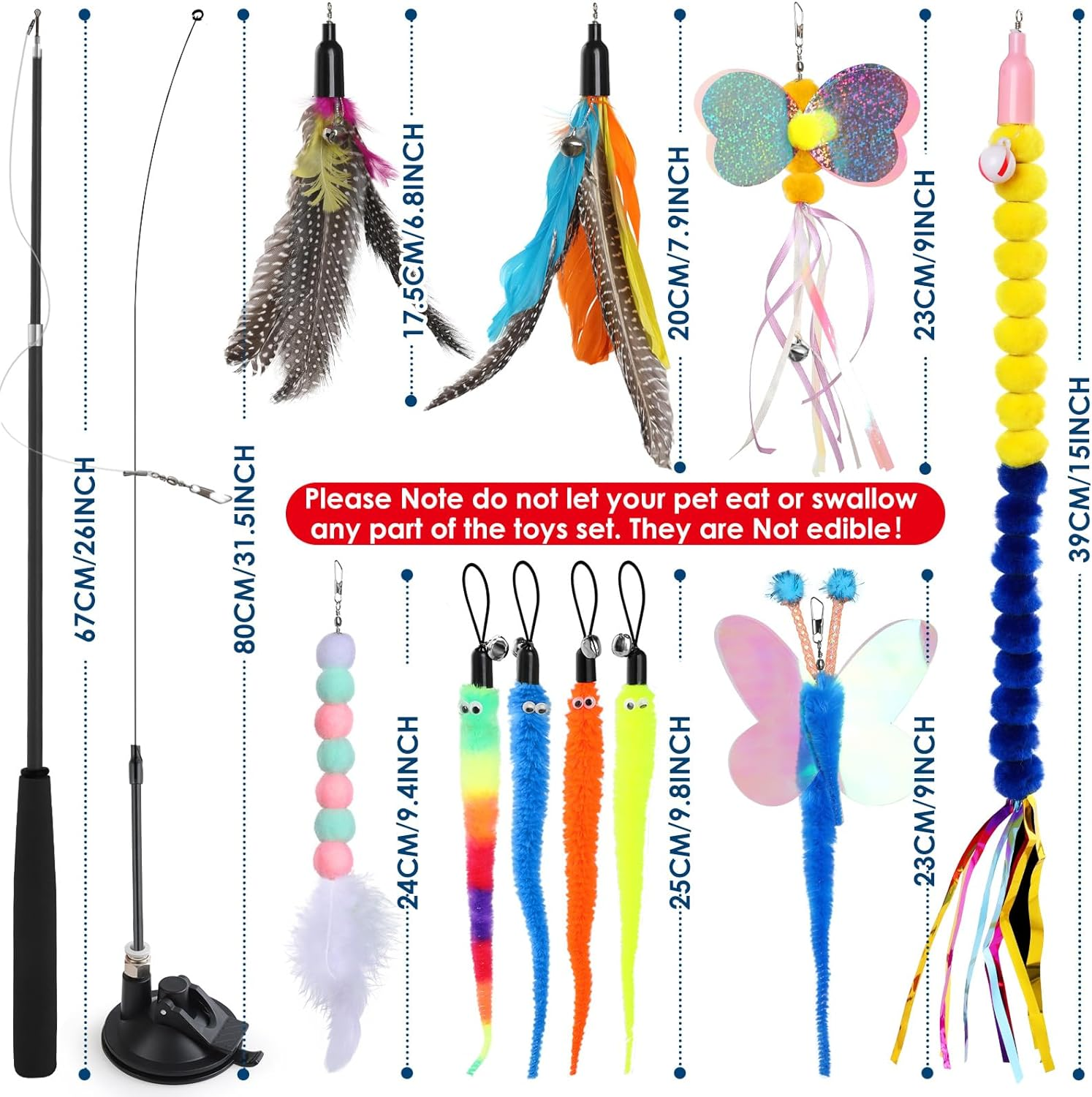 Simpeak 12PCS Cat Toys Feather Teaser Cat Toy, 2PCS Retractable Cat Wand Toys Cat Feather Sucker Toy, 10PCS Replacement Kitten Toys Interactive Catcher Teaser and Funny Exercise for Cats image number 2