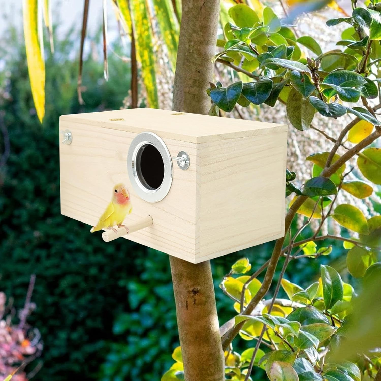 Budgie Nesting Box - Bird Nest Box for Budgie | Wooden Nesting Breeding House | Nesting Boxes for Birds with Perch Stand, Bird Cage Mating Box for Budgie Finch Cockatiel Conure image number 1